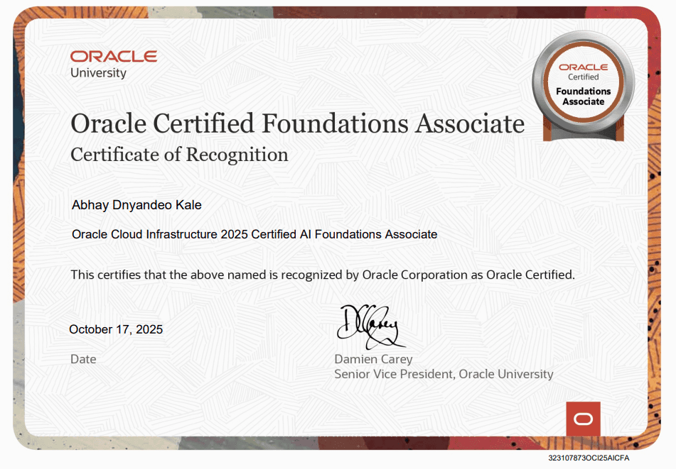 Oracle AI Associate badge certificate preview